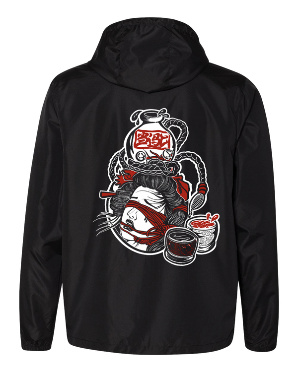 BLVCK LOTVS SAKE CLUB HOODED LIGHTWEIGHT WINDBREAKER FULL-ZIP JACKET