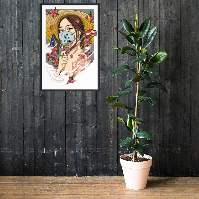 "Model Minority" WHITE ON BLACK FRAMED POSTER