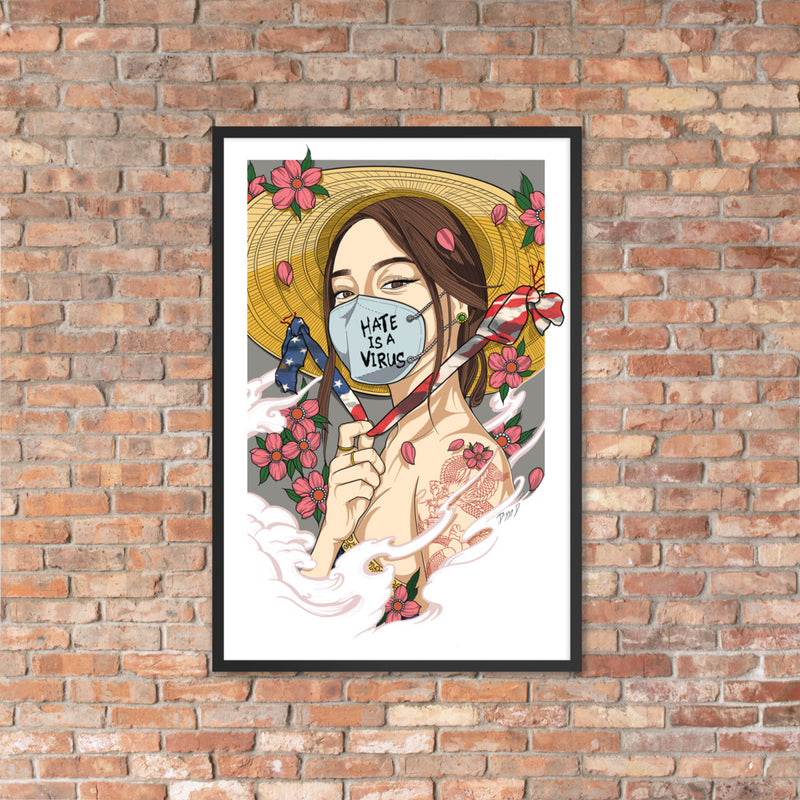 "Model Minority" WHITE ON BLACK FRAMED POSTER