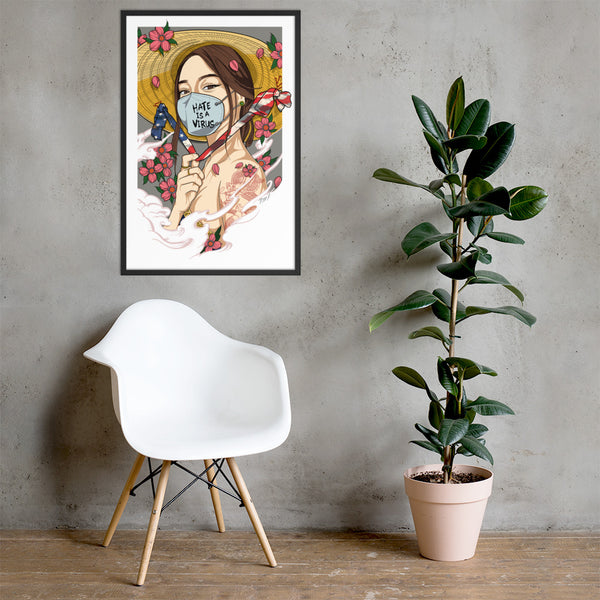 "Model Minority" WHITE ON BLACK FRAMED POSTER